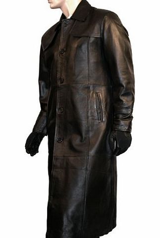 Leatherbox HACKER - Mens Long Full Length Leather Trench Coat in Black - 4XL / 49