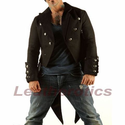 Leatherotics Mens Black Tailcoat Cloak Gothic Steampunk Jacket Morning Dress Coat STPG1 (Large)