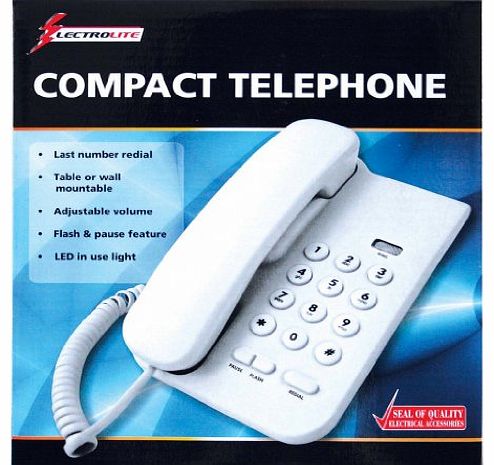 Lectrolite Compact Telephone White Small Talk Phone Desk Handset Corded Phones LED