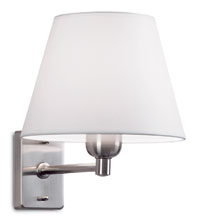 LEDS Lighting Dover Modern Satin Nickel Wall Light With A White Fabric Shade