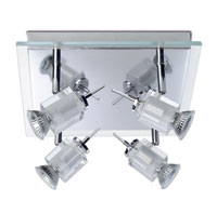 LEDS Lighting Flash Modern Chrome And Extra White Transparent Glass Ceiling Light With Four Spotlights