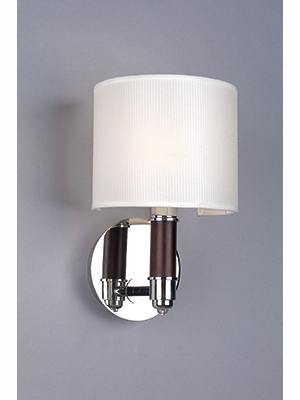 LEDS Lighting Fusta Chrome And Wenge Wood Wall Light With A White Fabric Shade
