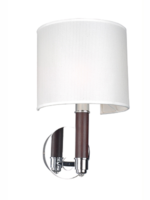 LEDS Lighting Fusta Wall Light With A White Pleated Fabric Shade And Chrome And Wood Base