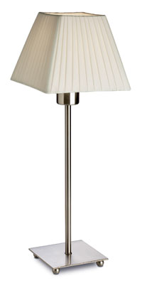 LEDS Lighting Lyon Modern Satin Nickel Table Light With A White Pleated Fabric Shade