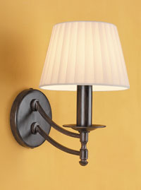 LEDS Lighting Provenza Traditional Antique Brown Wall Light With A Beige Pleated Fabric Shade