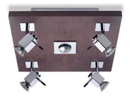 Wood Modern Chrome And Wenge Wood Ceiling Light With Four Spots And A Downlight