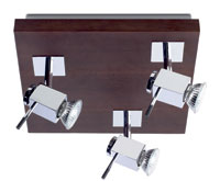 Wood Modern Chrome And Wenge Wood Ceiling Light With Three Spotlights