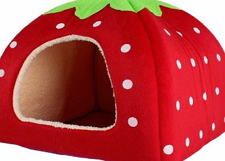Leegoal TM) Cute Soft Sponge White Dots Strawberry Pet Cat Dog House Bed With Warm Plush Pad (Red ,M)