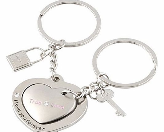(TM) Personalized Heart to Heart Love Keychain Engraved Letter Key Ring for Couple Lover,Silver