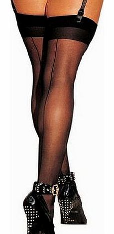 Plus Size Sheer Back Seam Garter Stockings (Black, One Size UK 14 to 20)