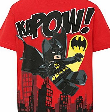LEGO Boys Lego Batman Character Kapow Slogan Superhero Short Sleeve T-Shirt Red 4/5 Yr