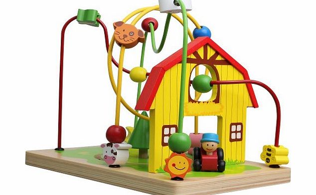 LELIN  Wooden Wood Childrens Wire Farm Animals Bead Frame Roller Coaster Maze Toy