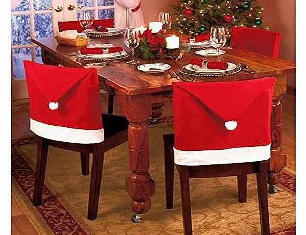 Lemonbest  Santa Claus Clause Hat Chair Covers Set of 6 Decor Christmas Holiday Festive