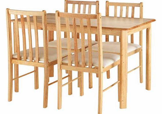 Leon Oak Finish Dining Table and 4 Cream Chairs