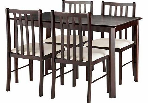 Leon Walnut Finish Dining Table and 4 Cream Chairs