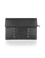 Leonardo Delfuoco Black Leather Flap Wallet