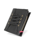 Black Leather French Purse ID Wallet