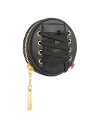 Black Round Leather Zip Around Coin Holder