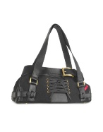 Leonardo Delfuoco Sofia - Black Canvas and Leather Satchel Bag