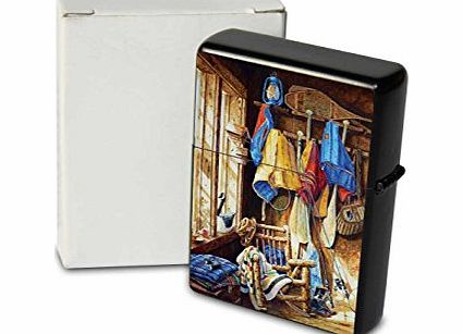 leotie Petrol Lighter Printed HL Koehler wooden hut rocking chair