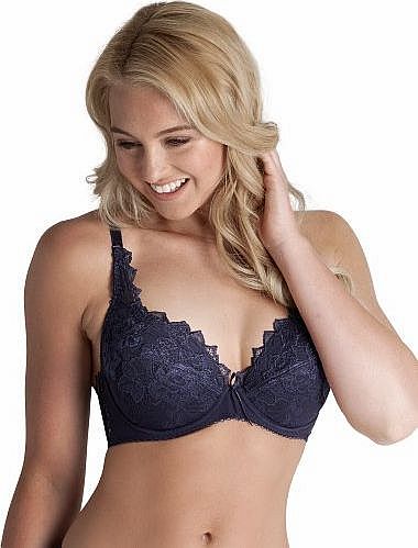 Fiore Navy Blue Floral Lace Padded Plunge Bra 93200 34C