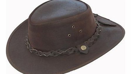 Lesa Collection BROWN LEATHER HAT AUSSIE BUSH STYLE (M (57 CM))
