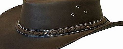 Lesa Collection LEATHER HAT AUSSIE BUSH STYLE Classic Western Outback (M (58 CM))