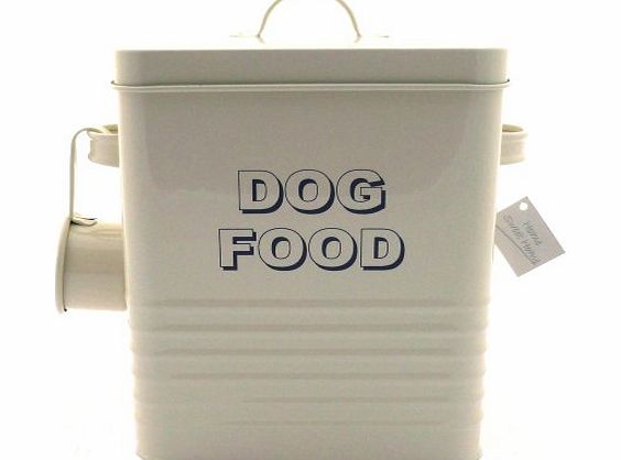 Vintage Retro Style Matt Enamel DOG FOOD Tin ~ Cream