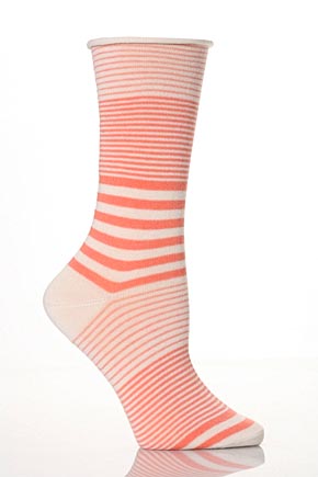 Ladies 1 Pair Levante Organic Cotton Multi Stripes Long Crew Socks In 3 Colours Aqua