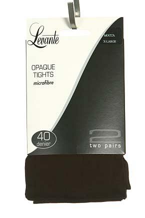 Ladies 2 Pair Levante Microfibre 40 Denier Opaque Tights In 2 Colours Nero