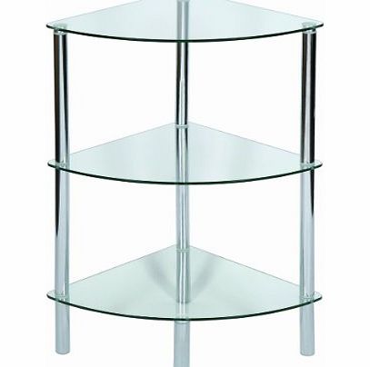 Levv 3-Tier Glass Corner Shelving Unit, Clear
