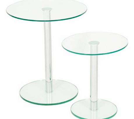 Levv Clear Glass and Chrome Round Side Tables with Glass, Set of 2, Clear