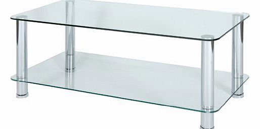 Levv Glass Coffee Table with Chrome Legs, Clear