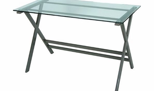 Levv  Graphite Computer Desk with Clear Glass Top