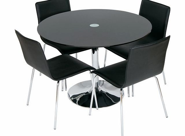 Levv  Round 4 Seater Dining Table Set With Palermo Chairs, Black Glass amp; Chrome FREE DELIVERY