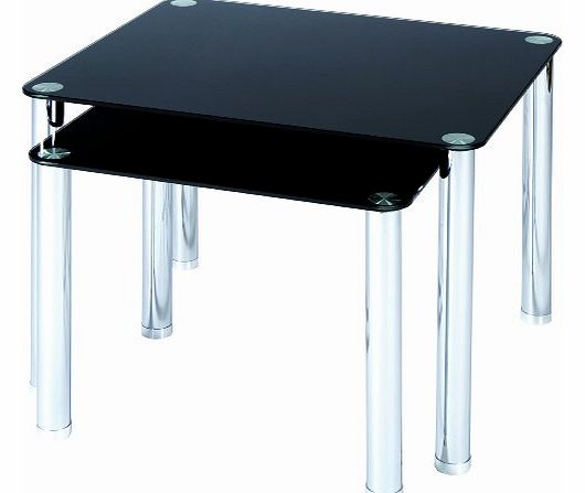 Levv Side Tables Glass with Chrome Legs, Set of 2, Black