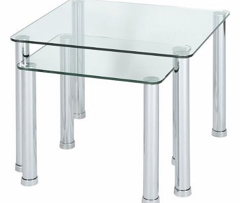 Levv Side Tables Glass with Chrome Legs, Set of 2, Clear