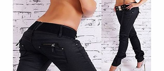 Sexy Womens Slim Skinny Leather Look Jeans Trousers Black Sizes UK 8-14 (Tag XL Fits UK14 EU42 Waist 32inches (81cm))