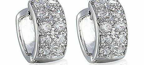 Fashion Wang Ladies Platinum Plated Hoop Earrings Wide Diamante Pave AAA Zircon Hoop Earrings E00048