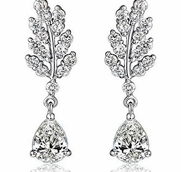 Leyu Fashion Wang Platinum Plated Beautiful Diamante Leaf Water Drop Stud Earrings Bridal for Women