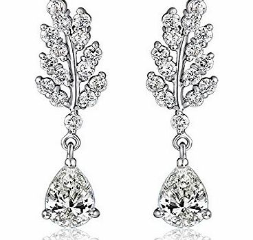Leyu Fashion Wang Platinum Plated Beautiful Diamante Leaf Water Drop Stud Earrings Bridal for Women