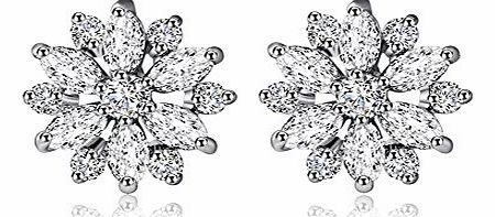 Fashion Wang Platinum Plated Beautiful Flower Stud Earrings Bridal Wedding Diamante Bloom Flower