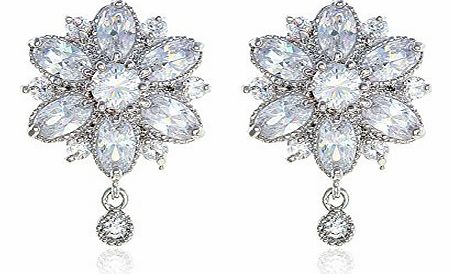 Fashion Wang Platinum Plated Stud Earrings Beautiful Hibiscus Flower Crystal AAA Zircon Earrings