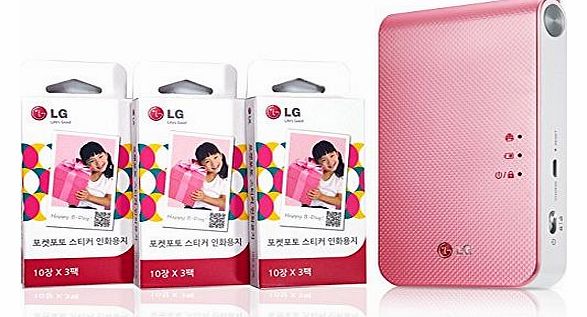 LG Pocket Photo 2 PD239 (Pink) Mini Portable Mobile Photo Printer + Sticker Type Zink Paper 90 Sheet