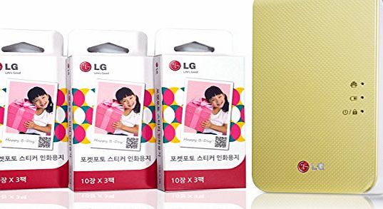 LG Pocket Photo 2 PD239 (Yellow) Mini Portable Mobile Photo Printer + Zink Paper 30 Sheet