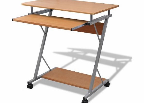 OFFICE Beech and Steel Computer PC Desk Table Trolley with Movable Surface and Castors Wheels