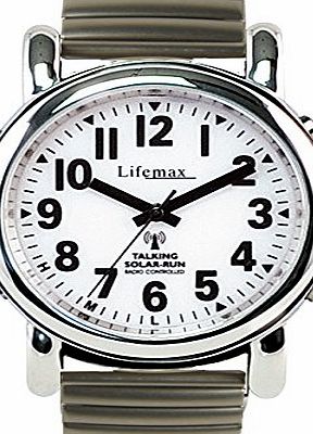 Lifemax Talking Solar Atomic Watch - Expanding Bracelet Unisex Quartz Watch with White Dial Analogue Display and Silver Stainless Steel Bracelet 430.1E