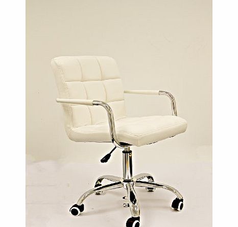 LiftMaster Designer PU Leather Adjustable Office Computer Chair Swivel Chrome Base (White)