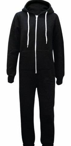 Likes Style New Plain All In One Hooded Jumpsuit Onesie Mens Size (Medium/Large, Black)