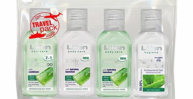 Lilien 4 In 1 Cosmetic Travel Pack - Shampoo   Shower Gel   Hand Sanitizer   Body Lotion